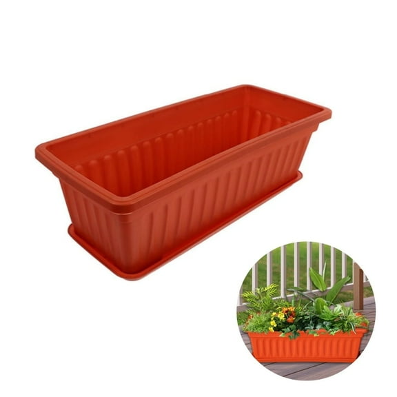 Window Box Planter,Long Window Sill Planter Box Outdoor, Plastic Rectangular Window Flower Herb Pots Indoor with Drainage Holes and Trays for Garden,Windowsill,16.9x7.5x5.5"