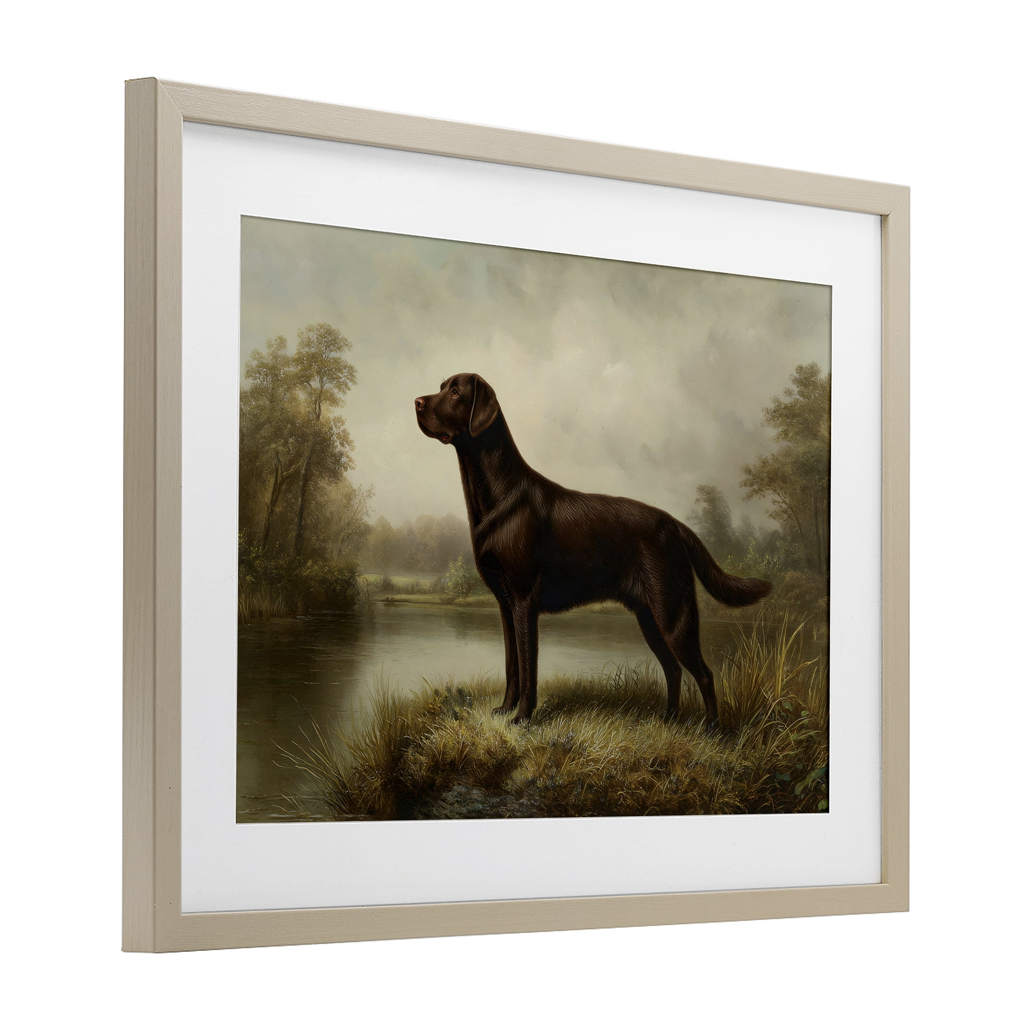 Stupell Industries On Alert Chocolate Lab Birch Framed Print Under Glass, design by Petal Prints Design