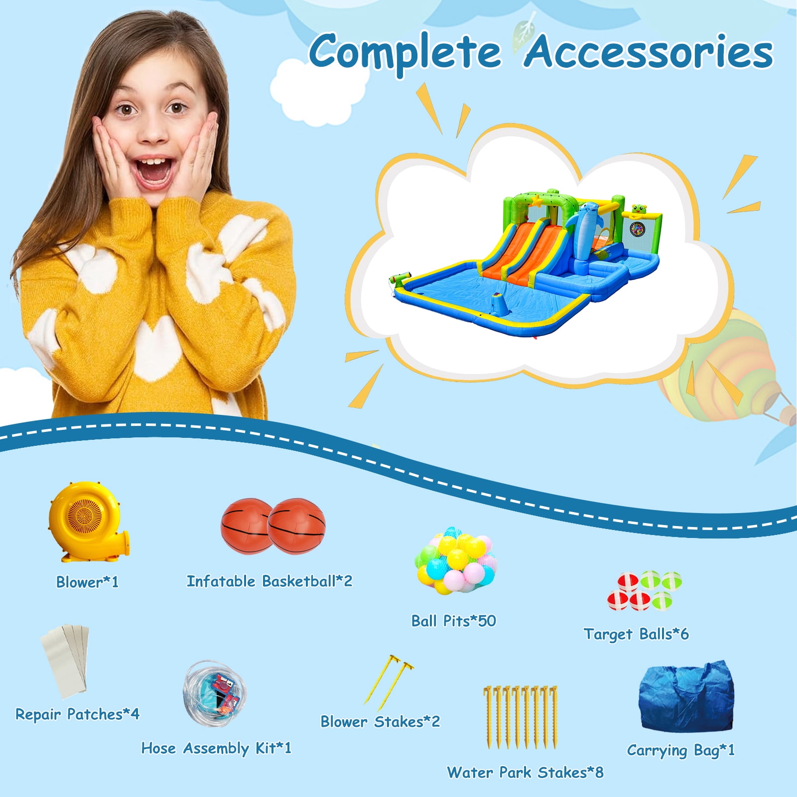 Inflatable Water Park, 9 in 1 Inflatable Bounce House, Water Slide with Blower Shower Soak Pool Sprinkler Fountain Water Gun Target