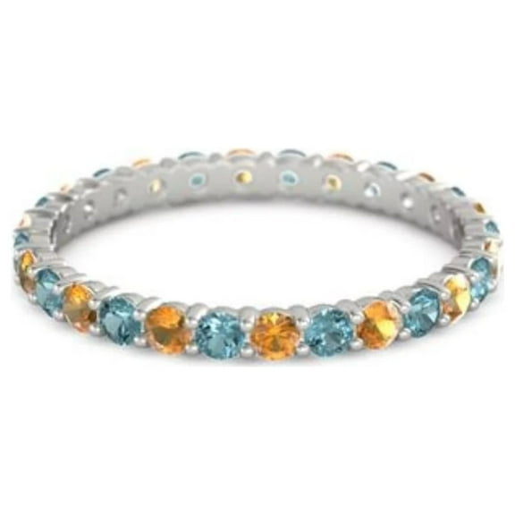 Mooneye 2mm Round Shape LBT & Citrine 925 Sterling Silver Full Eternity Mother's Day Gift Ring