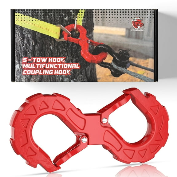 AMBULL 3/8 Tow Hook, Winch Hook for Off-Road Recovery, Towing Shackle 33000 Lbs, G80 Heavy Duty Strength Integrated Winch Quick Shackle, Red