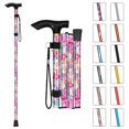 thumbnail image 1 of Bastón plegable MFE, portátil, ajustable en 5 niveles de altura, con diseño plegable, correa de muñeca y mango en T para hombres y mujeres, diseño floral rosa, 1 of 5