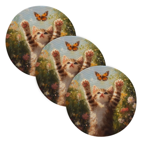 BZSMCE Mats for Pots,Pans Place Cat Catch Butterfly Painting Simple Style Pattern Pot Mats