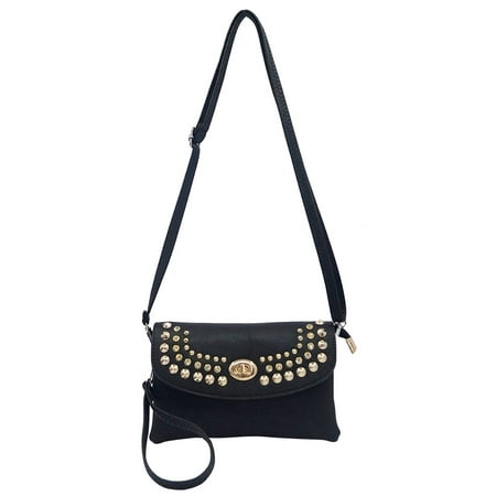 - ABLEGRID SYMELI Black Womens Handbag Gold Rivet Purse Tote Shoulder Bag Faux Leather