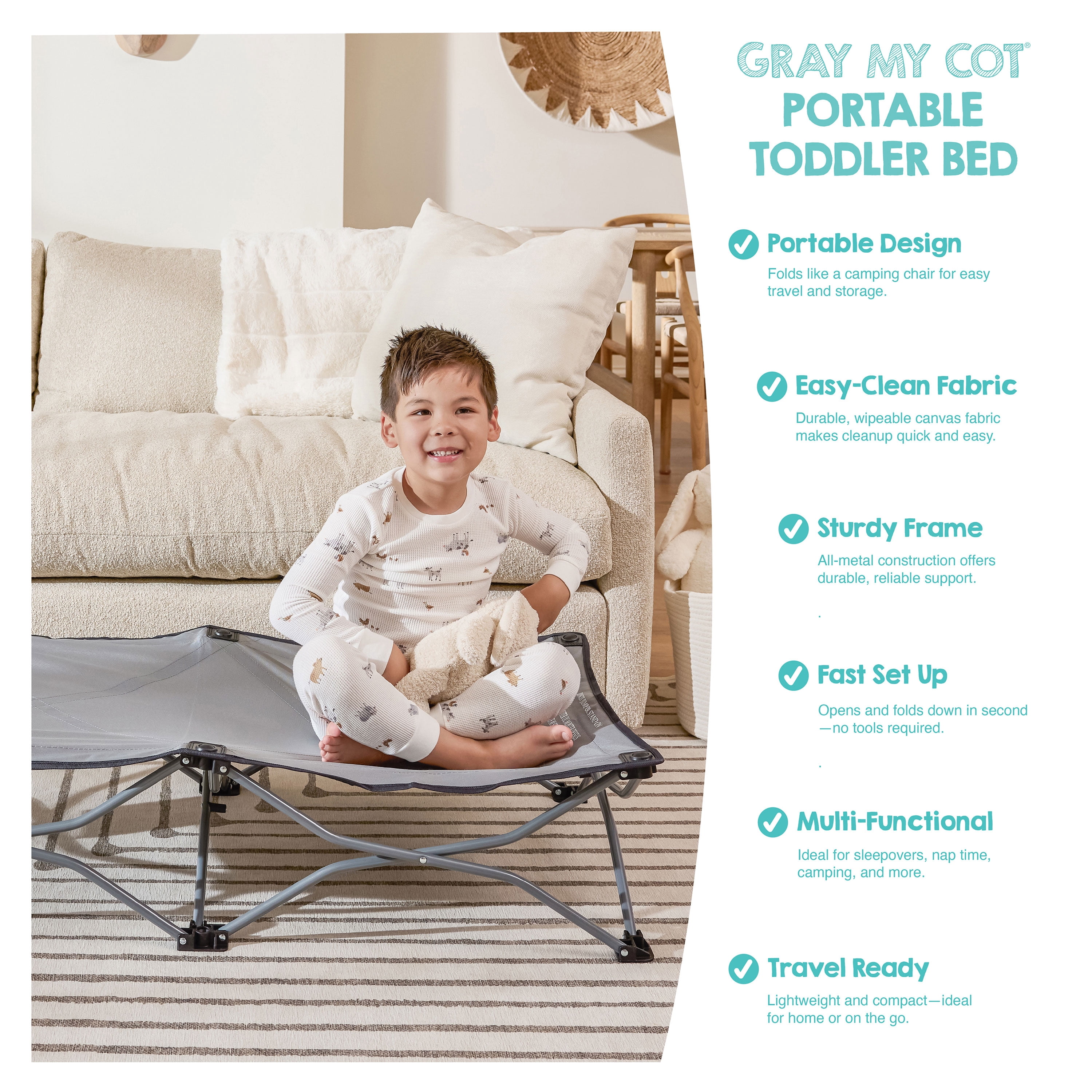 Regalo My Cot Portable Toddler Bed, Lightweight Travel Bed for Kids, Gray