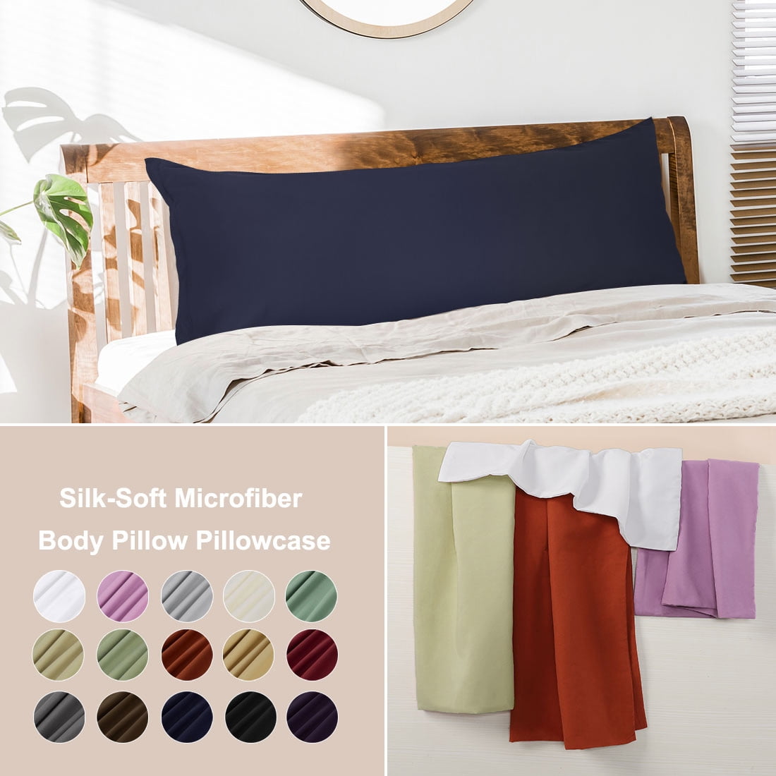 Unique Bargains 2 Packs Brushed Microfiber Body Pillowcase Navy Blue 20" x 48"
