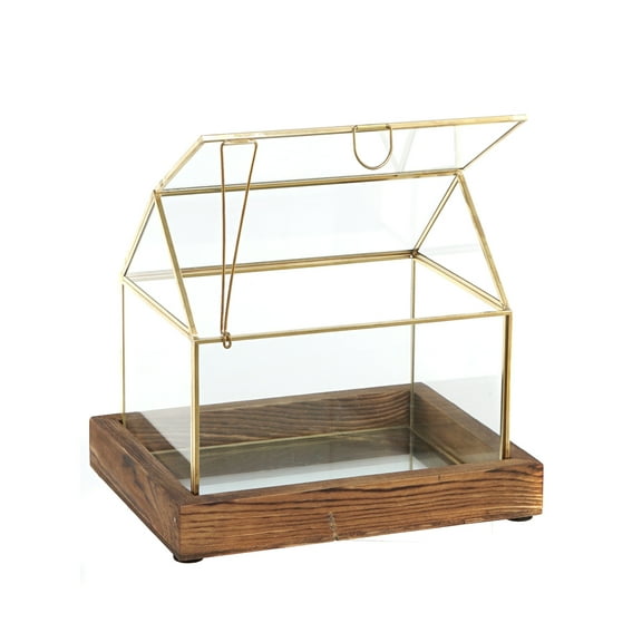 A&B Home Gold Rimmed Glass House - 7.5" x 6" x 7" - Gold/Clear
