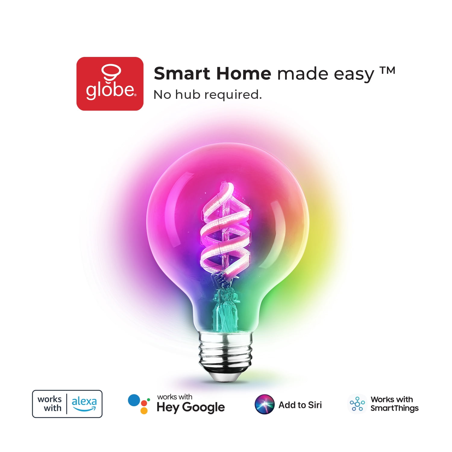 Globe Electric Wi-Fi Smart 60W Equivalent Multicolor Changing RGB Tunable White LED Bulb, 91000308