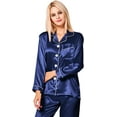thumbnail image 2 of Women's Pyjama Set Long Sleeve Pyjamas Silk Satin Pjs Soft Button Down Sleepwear Set Loungewear, 2 of 5