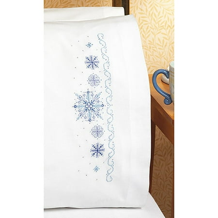 Snowflakes Pillowcase Pair Stamped Cross Stitch, 20" x 30"