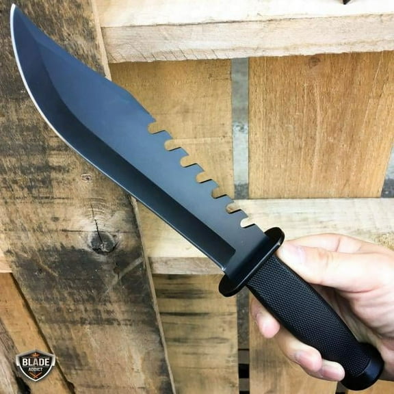 12" SURVIVAL HUNTING Fishing BLACK Fixed Blade Camping Outdoor KNIFE