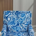 thumbnail image 2 of Mid Century Accent Chair Comfy Armchair with Wooden Legs & Nailhead Trim, Blue and White Striped Vintage Arm Chair, Blue and White, 2 of 6
