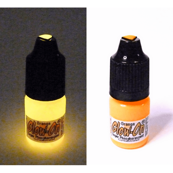 Glow On Super Phosphorescent Paint With Tip applicator, Orange Color, Orange Glow, Medium 5 ml Bottle.