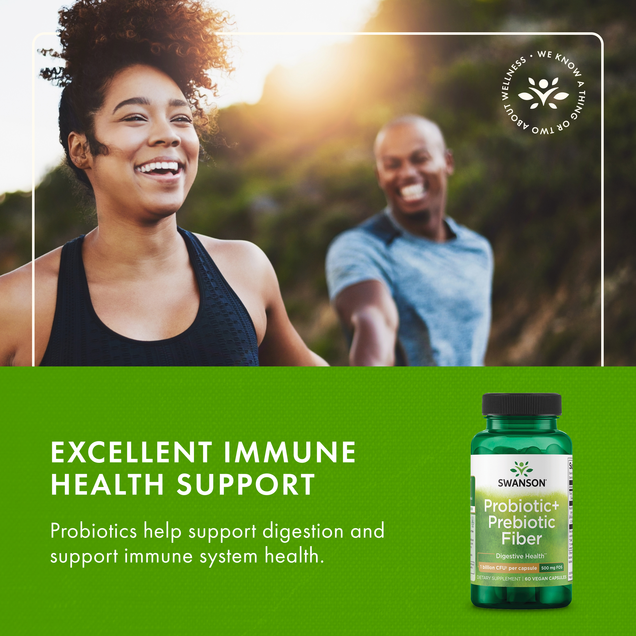 Swanson Prebiotic + Probiotic Fiber - Natural Supplement Promoting Digestive System & Immune Health Support - Aids Regularity & GI Tract Health - (60 Capsules, 500 Million CFU Each) (2 Pack)