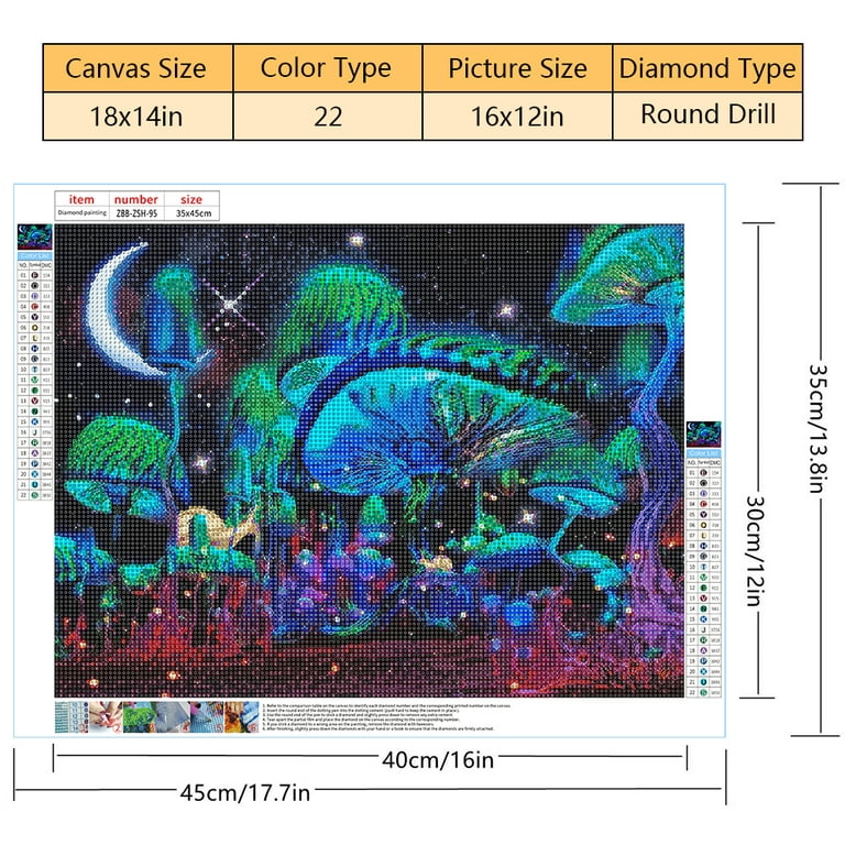TISHIRON Trippy Mushroom Diamond Art Painting Kits,12x16 inch 5D