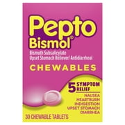 Pepto Bismol Chewable Tablets for Nausea, Heartburn, Indigestion, Upset Stomach, and Diarrhea Relief, Original Flavor 30 ct
