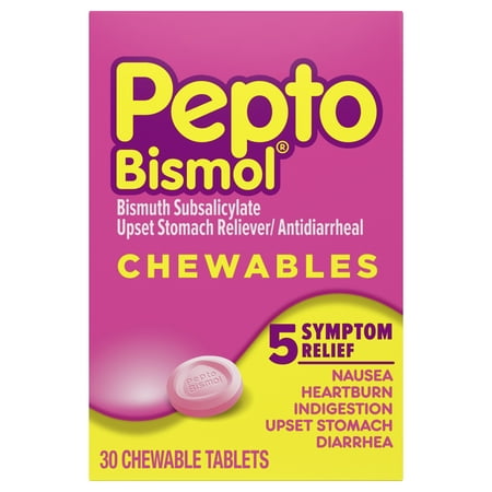 Pepto Bismol Chewable Tablets for Nausea, Heartburn, Indigestion, Upset Stomach, and Diarrhea Relief, Original Flavor 30 ct