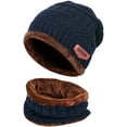 thumbnail image 2 of Baumaty 2Pcs Kids Winter Knitted Hats+Scarf Set Warm Fleece Lining Cap for 5-14 Year Old Boys Girls (Blue), 2 of 12