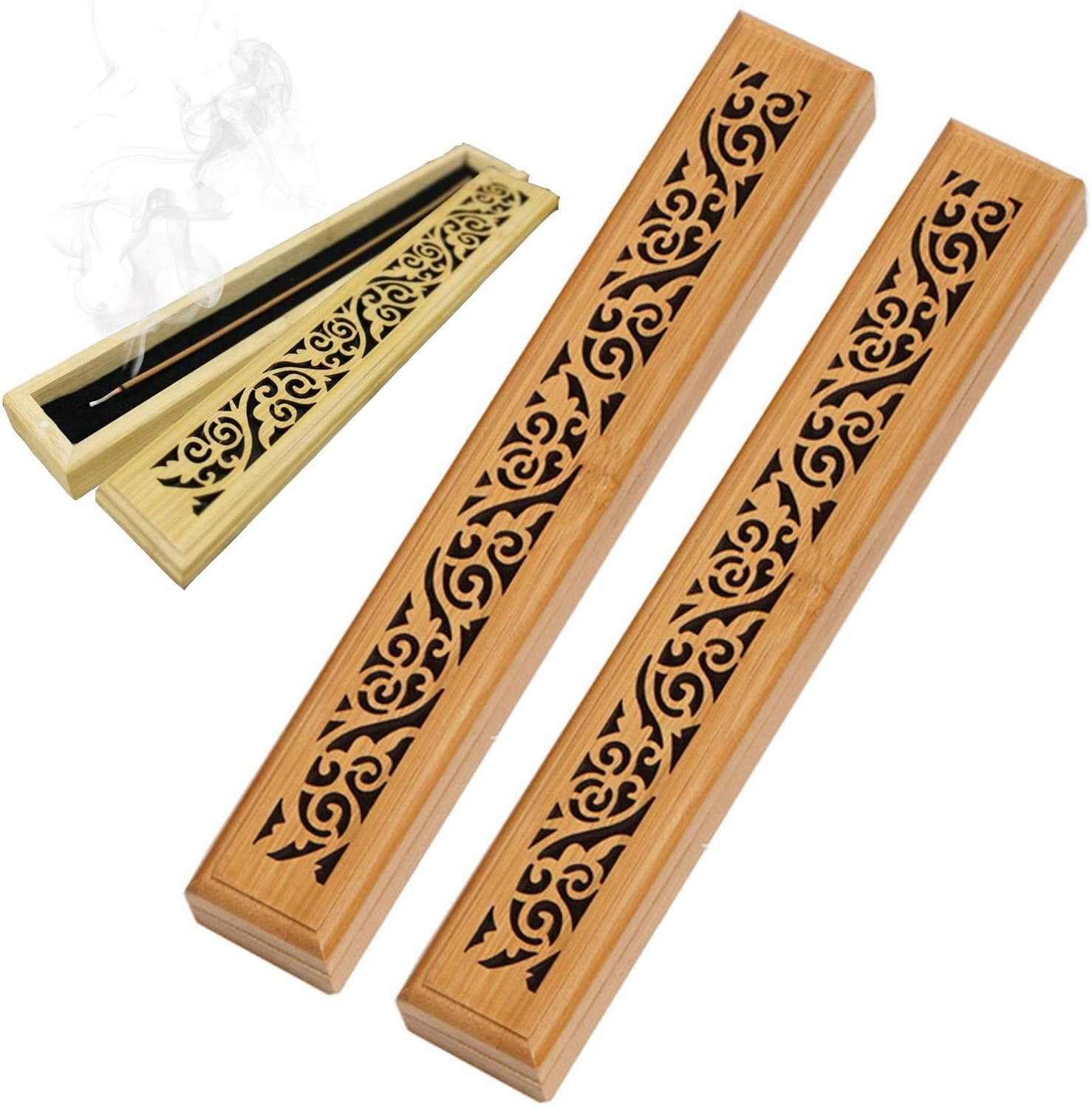 Handmade Bamboo Incense Holder Burner Joss Box Stick Holder Home Decor Box 