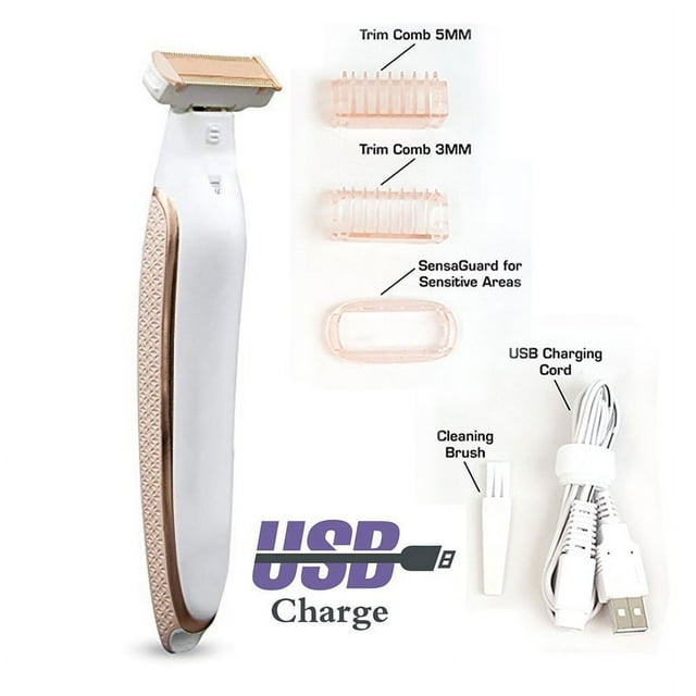 Flawless Body Rechargeable Ladies Shaver and Trimmer, White/Rose Gold
