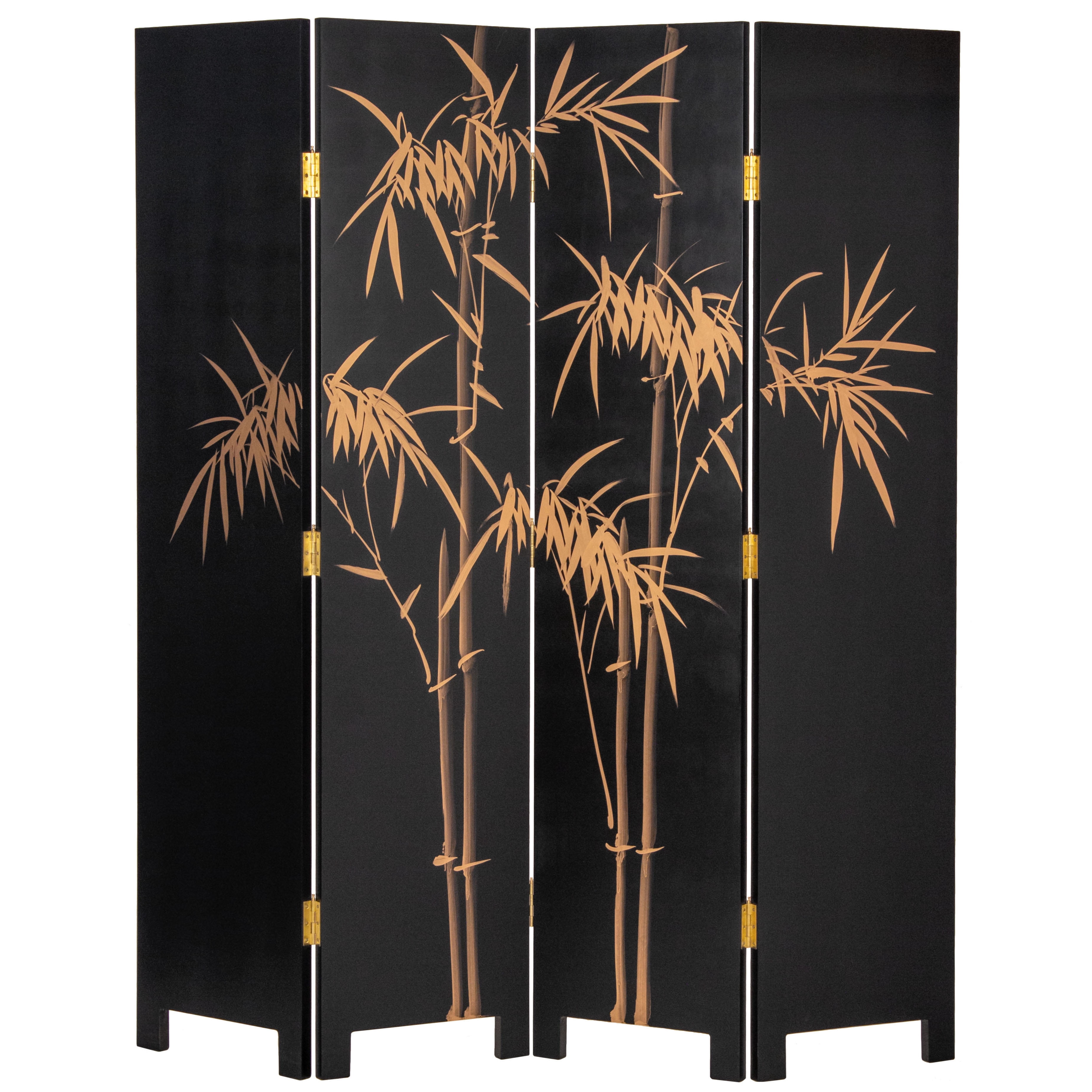 Oriental Furniture 6 ft. Tall Gold Lacquer Room Divider - Cranes