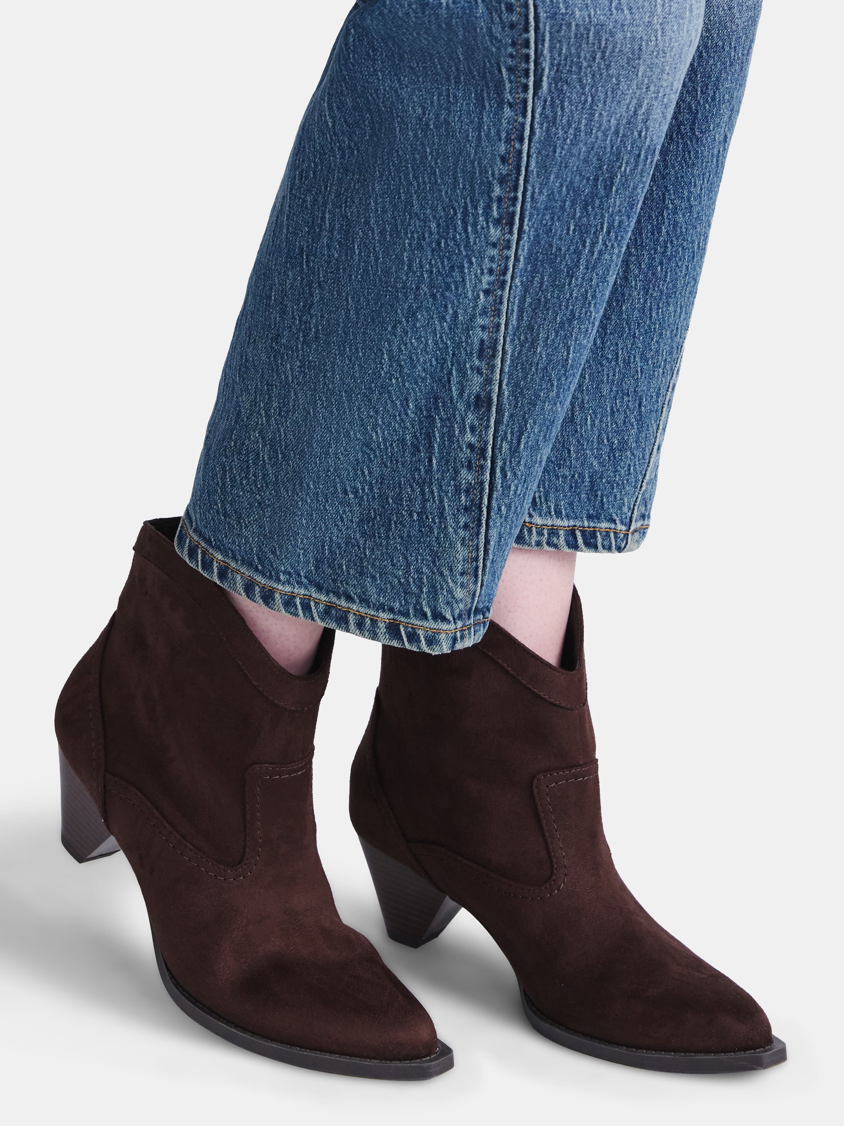 Time and True Women's Faux Suede Cone Heel Booties