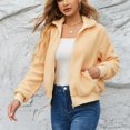 thumbnail image 2 of Abrigo esponjoso Manga larga Bolsillos con puños acanalados Cremallera Cuello vuelto Chaqueta esponjosa para mujer Color de piel XXL, 2 of 8