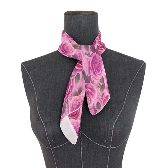 Square Scarf 24x24 Inch Magenta-red Roses Pattern Silky Satin Sun Protection Neck Scarf for Women Multi-Purpose Head Wrap Bandana for Hair Bag Decoration