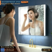 LED Bathroom Mirror Cabinet with Socket & USBs, Defogger, Dimmable, 3 Color Light Makeup Mirror, Easy to Install, Wall Mounted Medicine Cabinet (32 x 28 Inch)