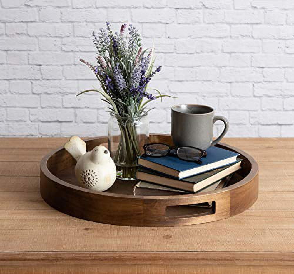 Vintiquewise 18-in x 18-in Brown Round Wooden Log Serving Tray
