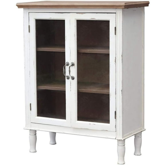 Parisloftinc Accent Wood Farmhouse Storage Cabinet with 2 Glass Doors