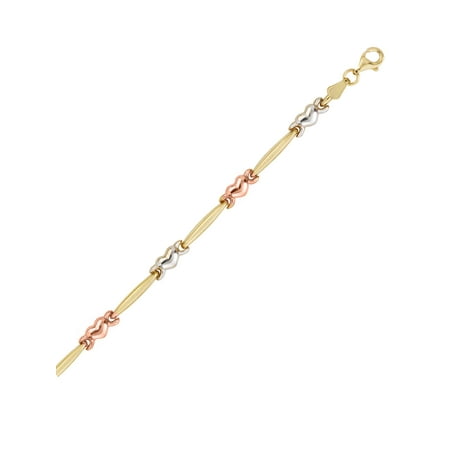 Gold Stampato Bracelet - 14k Tri-tone Gold Stampato Bracelet with Heart and Bar Links