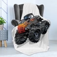 thumbnail image 4 of Monster Truck Soft Flannel Fleece Throw Blanket, Cartoon Truck with Enormous Wheels and Flames on Front Body, Cozy Plush for Indoor and Outdoor Use, 60" x 80", Charcoal Grey Vermilion, by Ambesonne, 4 of 5