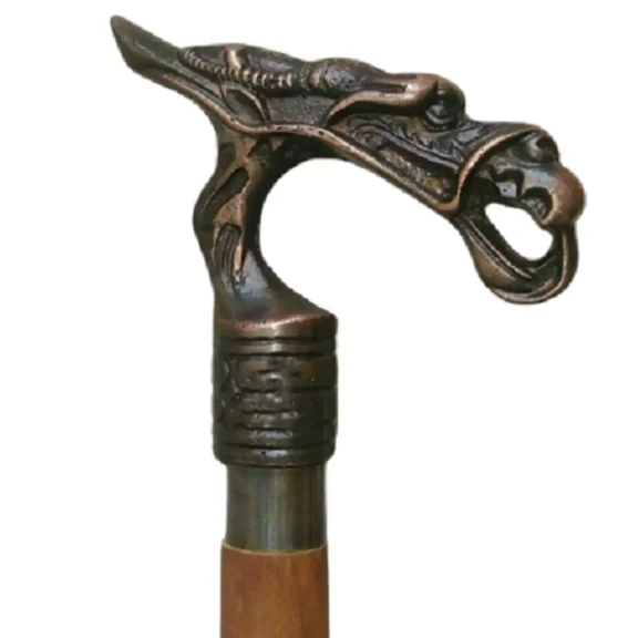 Antique Vintage Brass Handle stick wood walking stick Victorian Wooden Walking Stick Canes