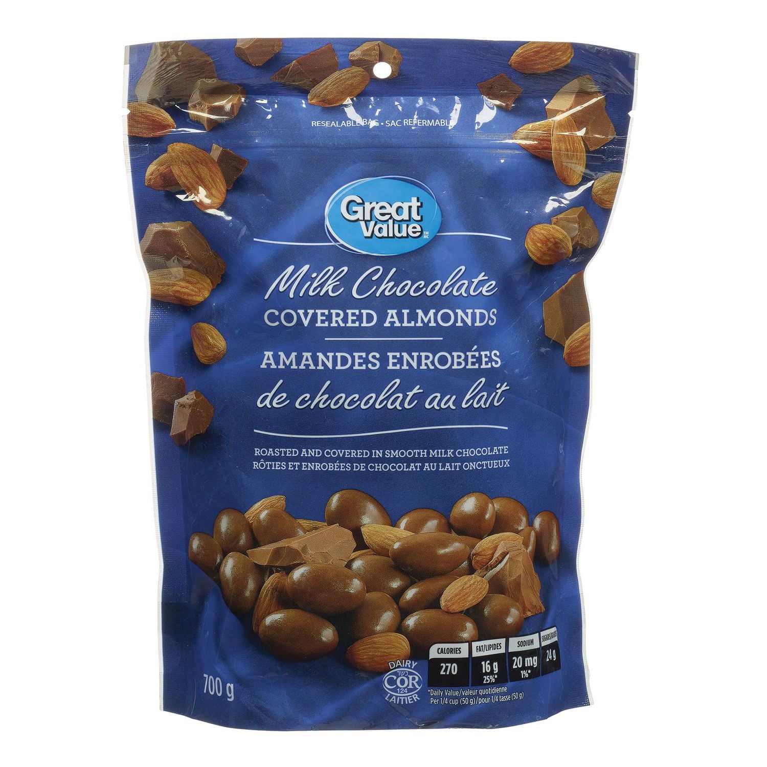 Amandes au chocolat au lait Great Value 700 g