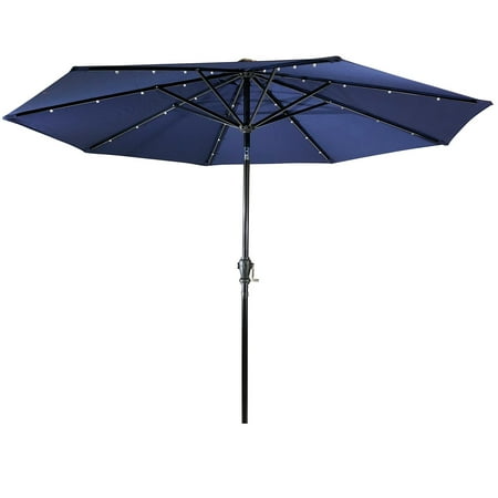Sun Ray - 9' Round Solar Lighted Umbrella - Taupe