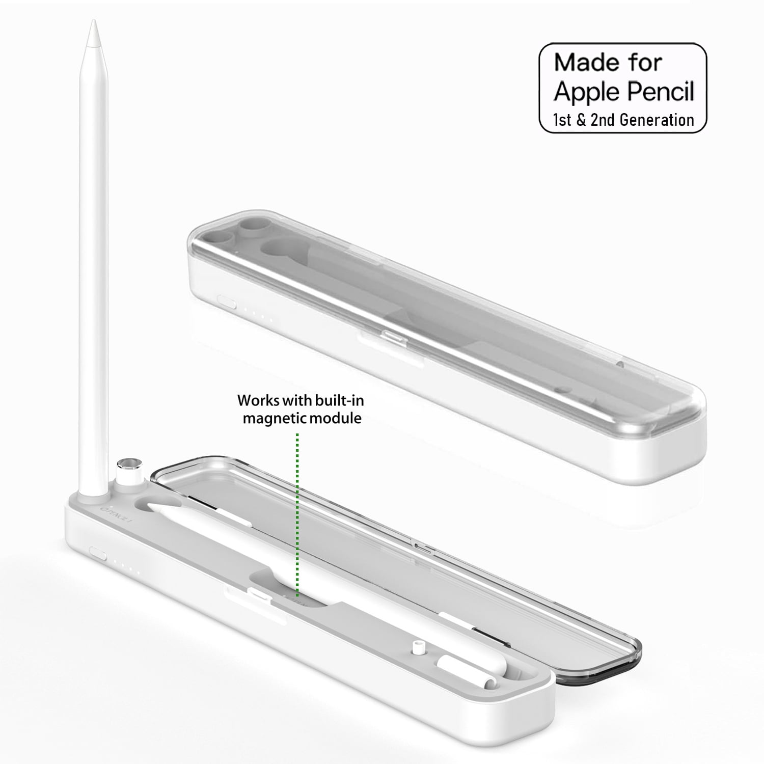 2in1 Wireless Charging Case for Apple Pencil 1st / 2nd Generation, Built-in Battery Charger, Portable iPad Pencil Box Holder