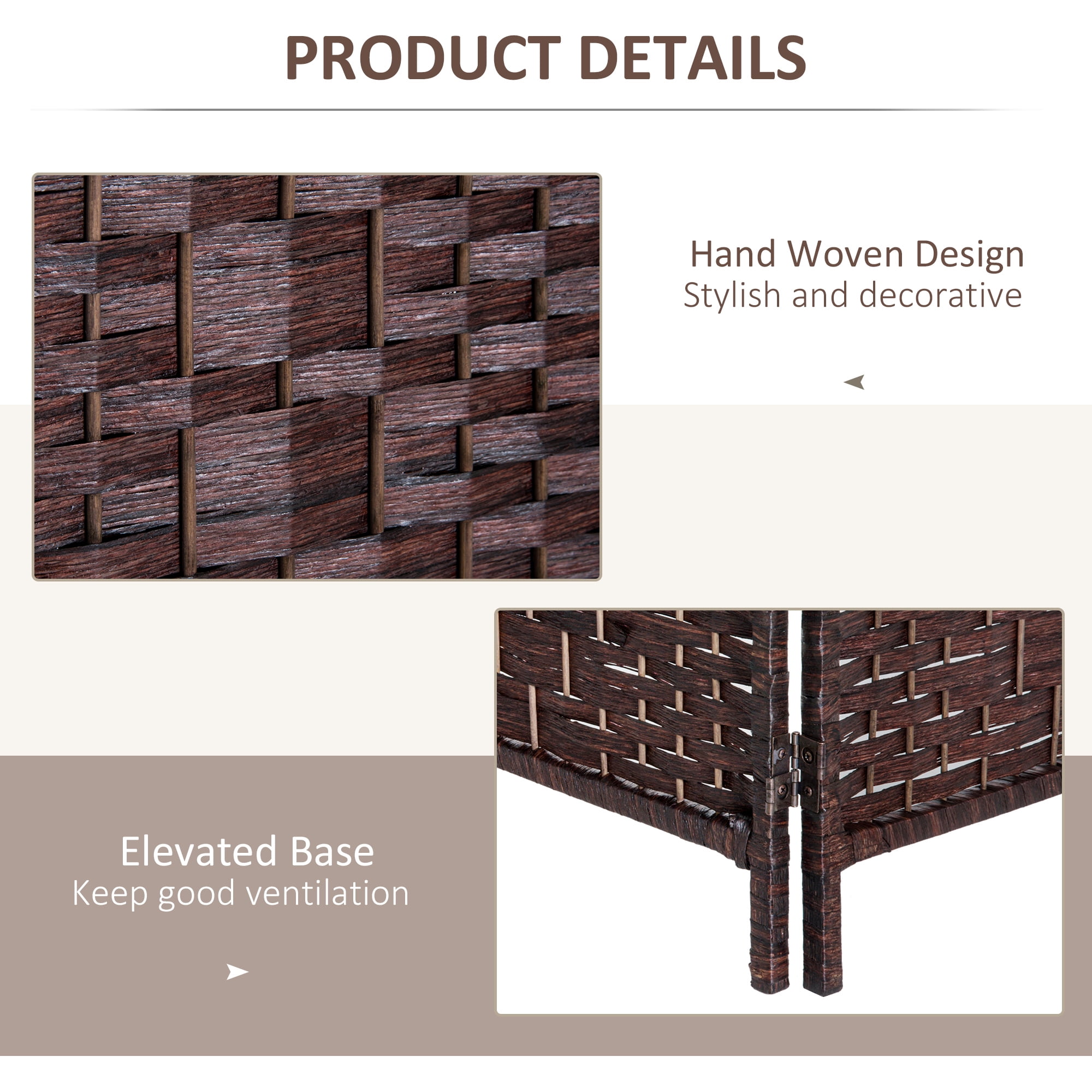 Privacy Screen 6' Tall Wicker Weave 3 Panel Room Divider Privacy Screen - Brown,Partition Screen