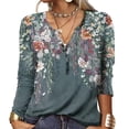 thumbnail image 2 of Blusa informal elegante de manga larga con cuello entallado y estampado para mujer, color morado, talla L, 2 of 5