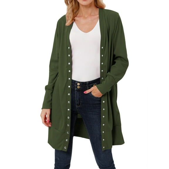 Women Button Down Solid Color Cardigan