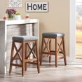 thumbnail image 2 of Counter Height Bar Stools, 29.6" Square Saddle Barstools Set of 2, Modern Backless Leather Counter Stool for Kitchen Island Counter, Home Bar, Bistro, Grey, 2 of 9