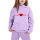 thumbnail image 3 of Conjunto de sudadera con capucha de manga larga para niños con estampado en forma de corazón y pantalones deportivos con lazo en las piernas, conjunto deportivo informal de dos piezas para niños, poli, 3 of 5