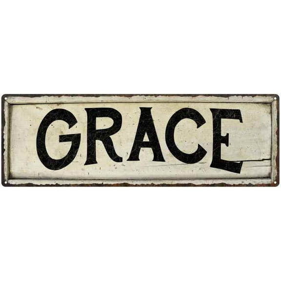 GRACE Farmhouse Style Wood Look Sign Gift 6x18 Metal Decor 106180028184