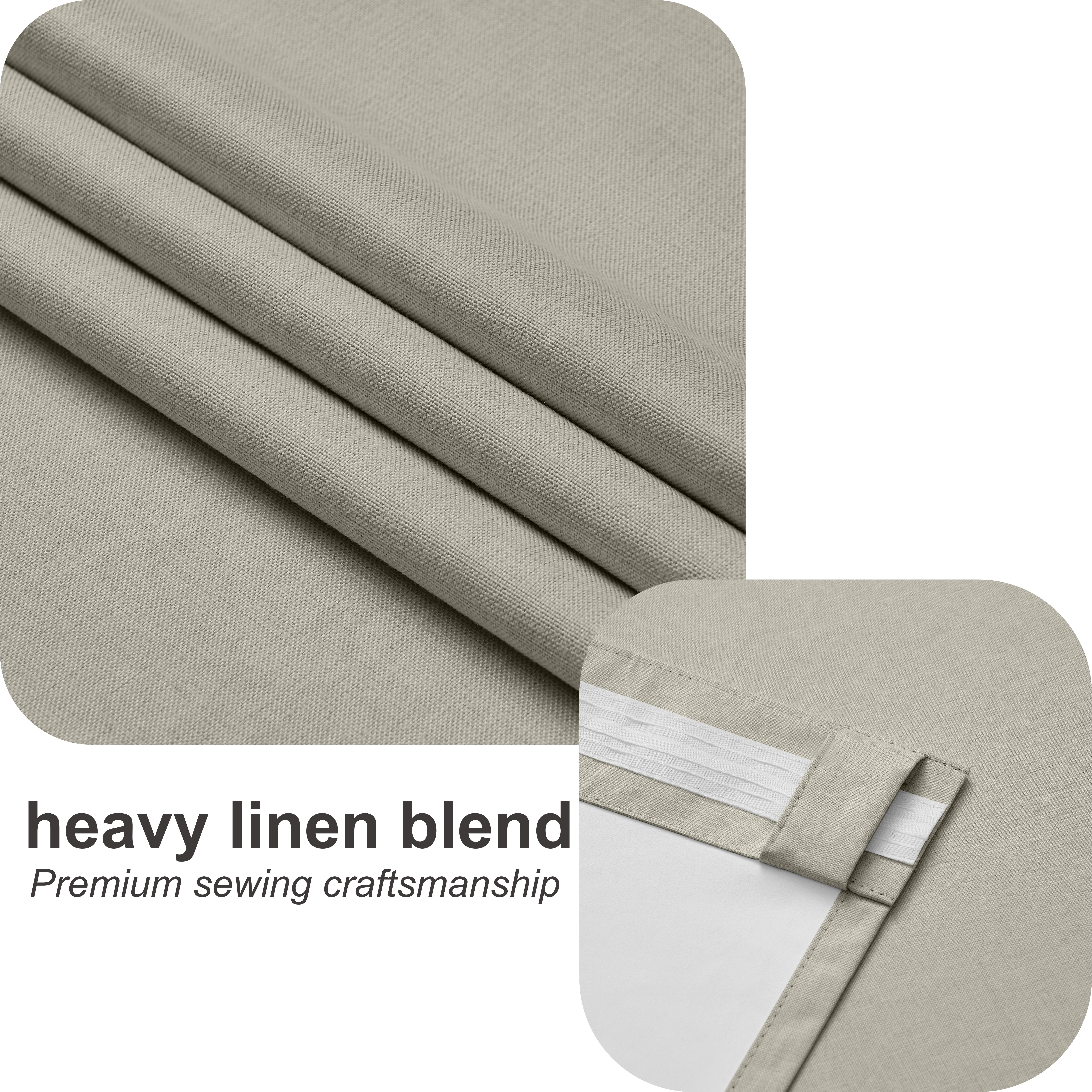 Muuphra Farmhouse 100% Blackout Back Tab Curtains for Living Room,2 Panels,Linen,52×84 Inches