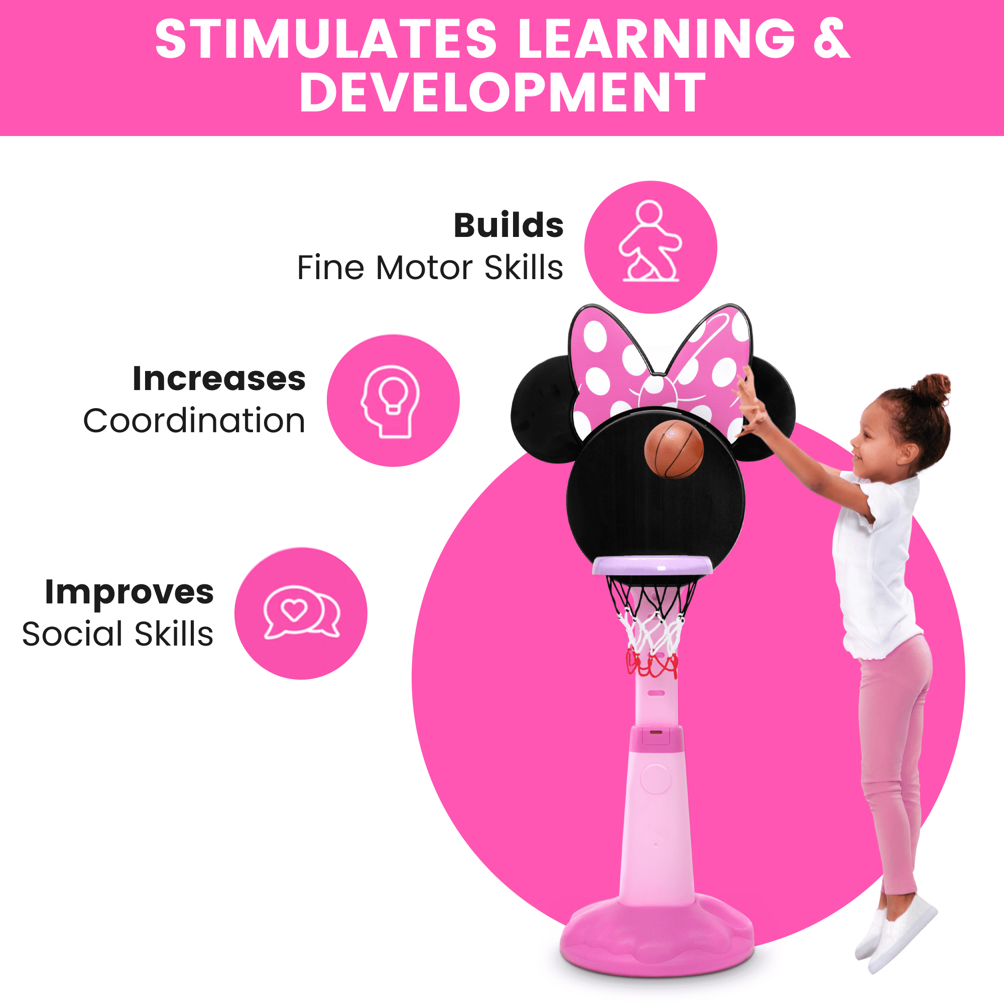Minnie Mouse Plastic Basketball Set by Delta Children – Includes Basketball Hoop, 1 Basketball and Ball Pump