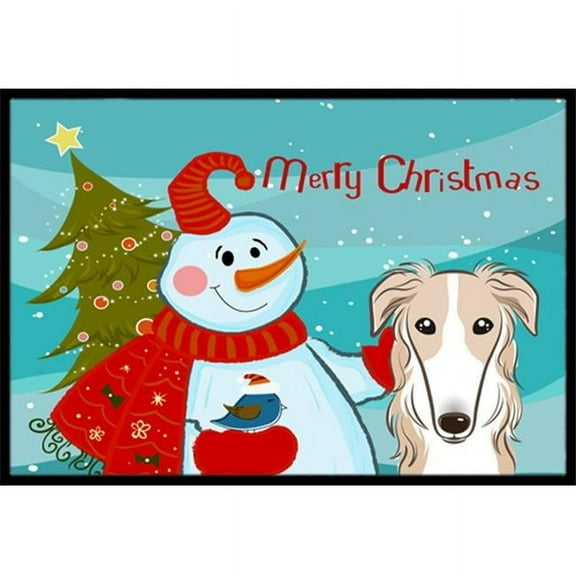 Snowman with Borzoi Door Mat