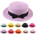 thumbnail image 3 of FUZHIQ Women's Straw Boater Hat with Bow, Flat Top Wide Brim Sun Hat, Summer Beach Hat for Travel, Party, Outdoor Activities, 3 of 4