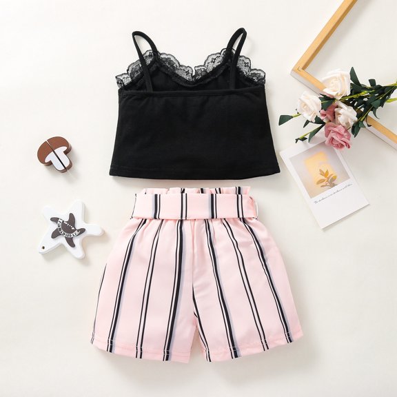 Vedolay Girl's Shorts Sets Girls T-Shirt and Bike Shorts Outfit Set Toddler to Big Kid,Black 18-24 Months