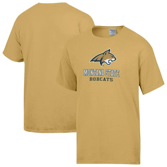 Men's ComfortWash Yellow Montana State Bobcats Logo Over Stacked T-Shirt