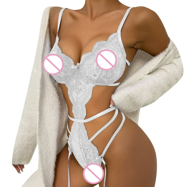 asddcavvf Sexy Lingerie for Women Women Snap Crotch Lingerie Sexy Lace  Bodysuit Deep V Teddy Lace Ba